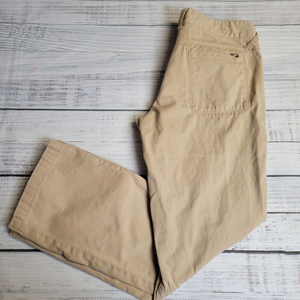 Ibex Womens Pant 32x28 Canvas Cotton Straight Leg Mid Rise Crop Beige Leg Pocket